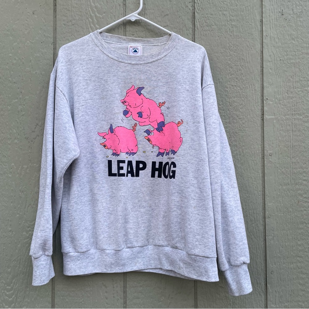 Vintage Delta Sweatshirts Mens XL Gray 90s Leap Hog Pink Pigs 91Crewneck Pullove